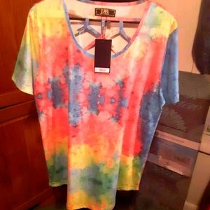 Tie dye lattice chest shirt NEW